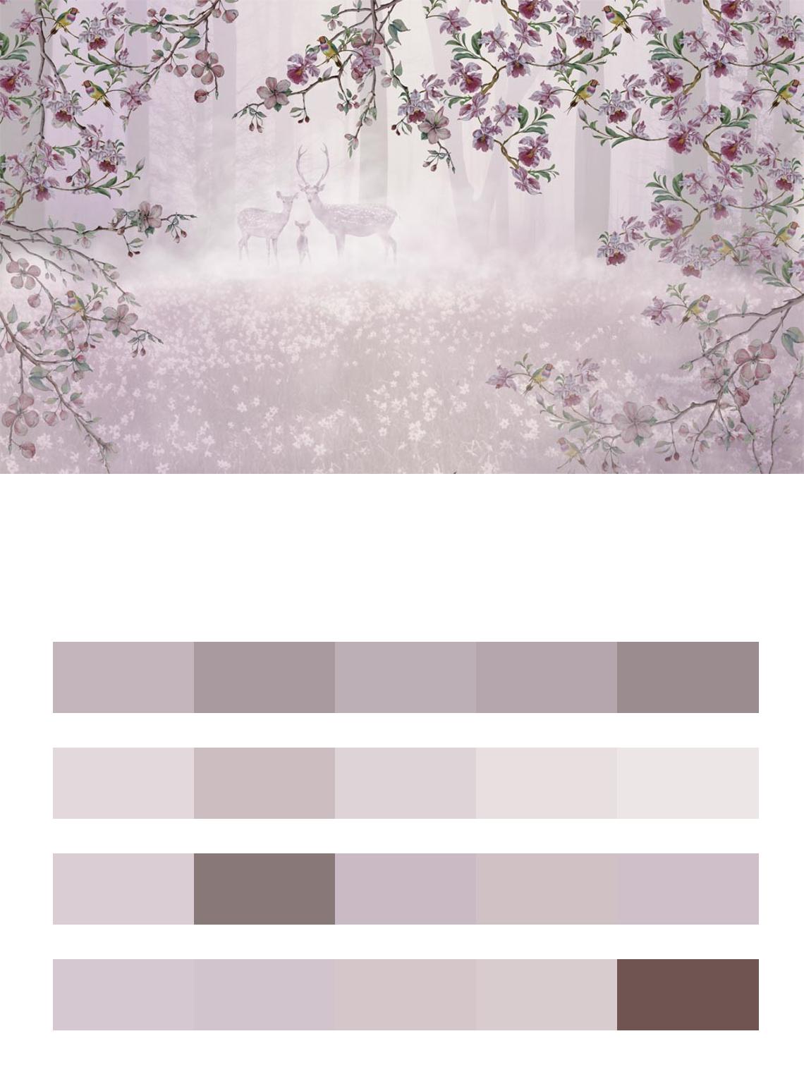 Лес с цветущей сакурой цвета