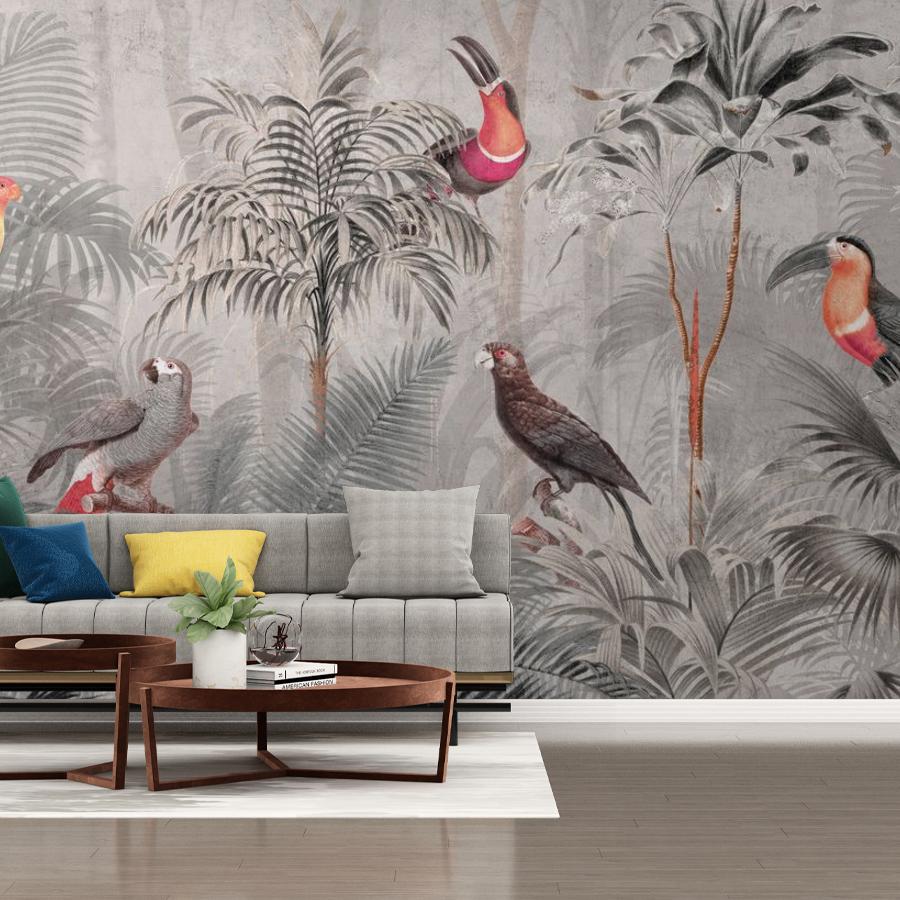 фотообои тропический лес с птицами 12-1844