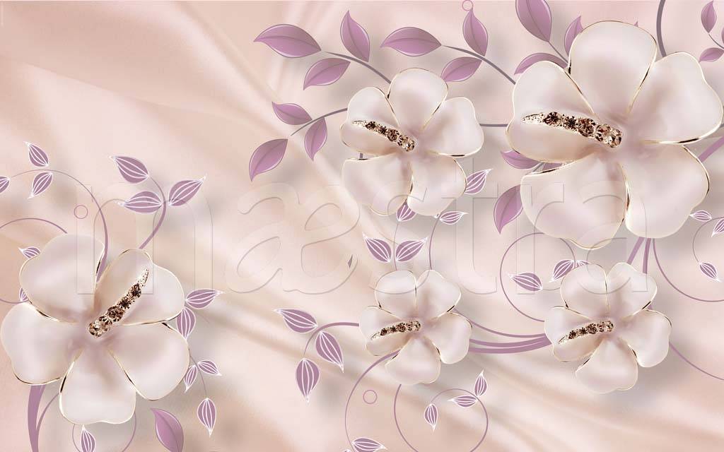Фотообои 3д пурпурные цветы на шелке