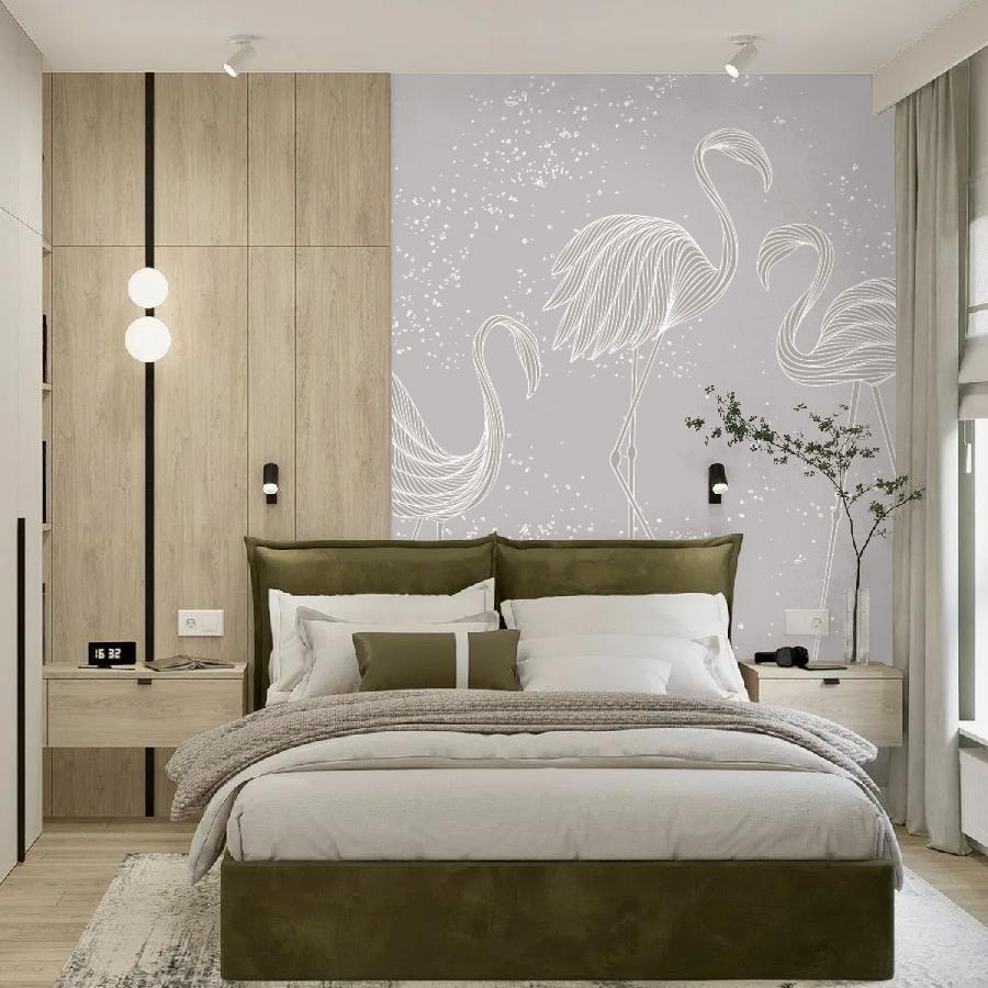 фотообои фламинго на пудровом фоне 14-1202