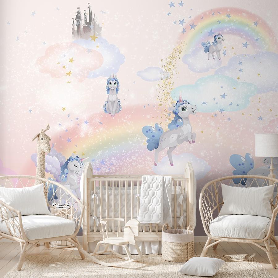 фотообои в детскую единороги на облаках 12-1583