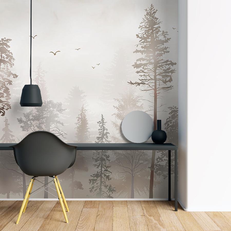 фотообои лес , высокие деревья в тумане 14-980