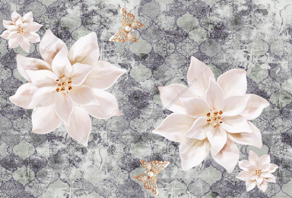 Фотообои 3д Цветы на ткани