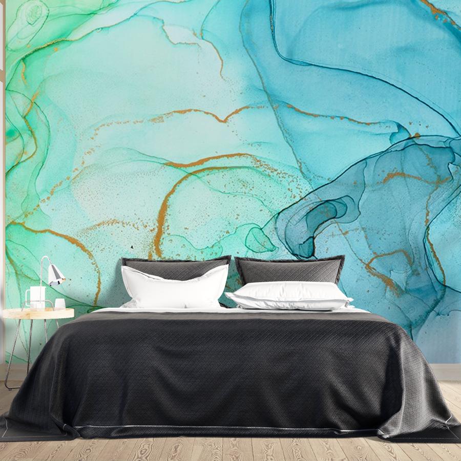 фотообои флюид арт зеленый с голубым 9-1788