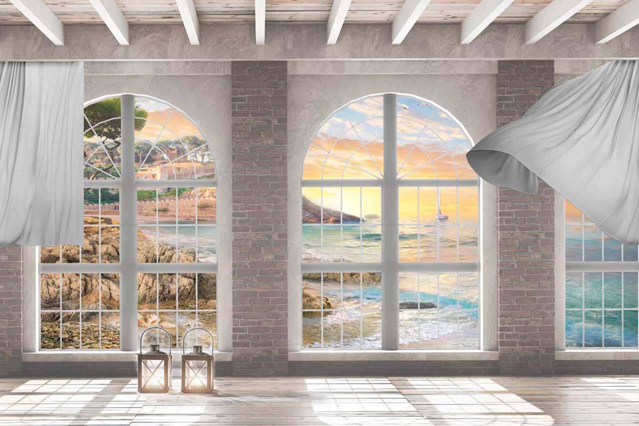 фотообои окна аркой с видом на море 7-650 фотообои окна аркой с видом на море 7-650