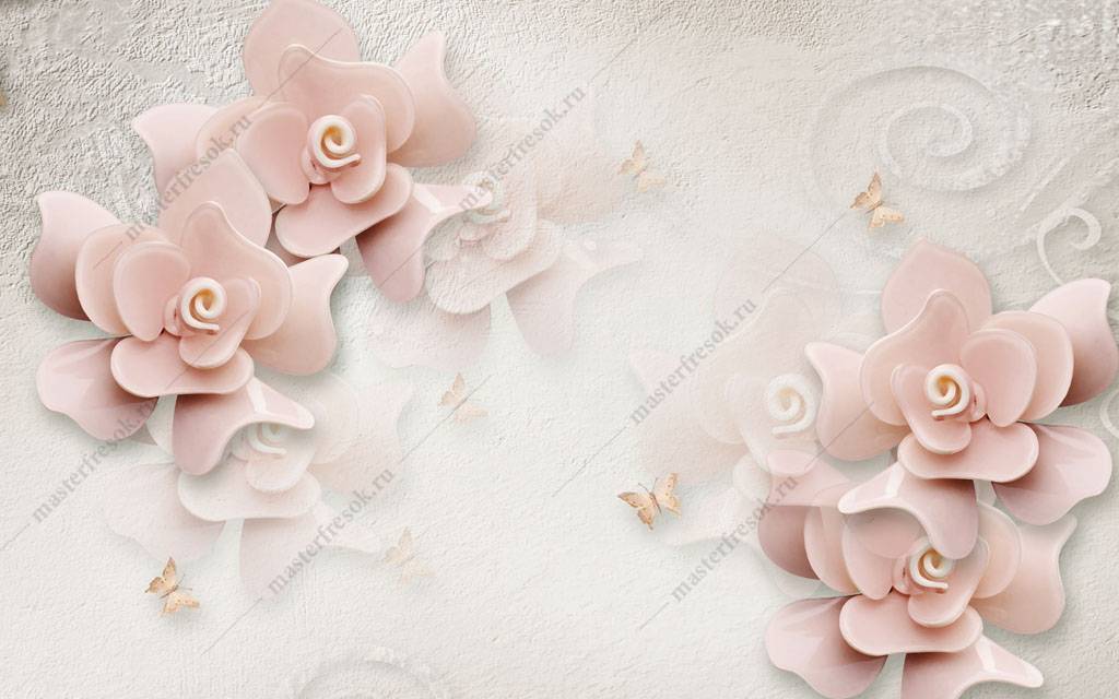 Фотообои 3д пыльно розовые цветы