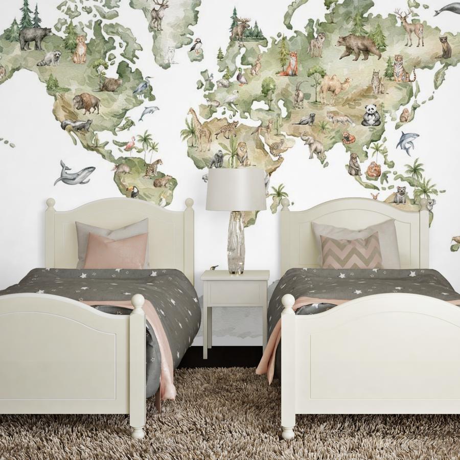 фотообои животные на карте мира 14-593