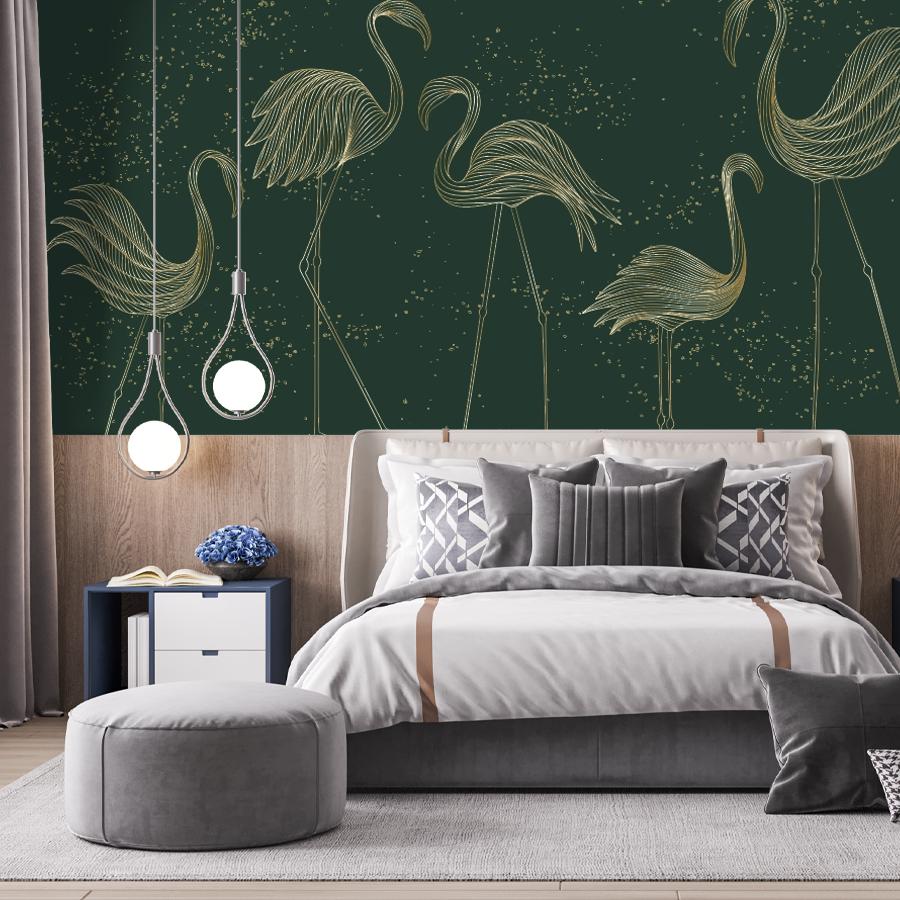 фотообои фламинго на зеленом фоне 14-1208