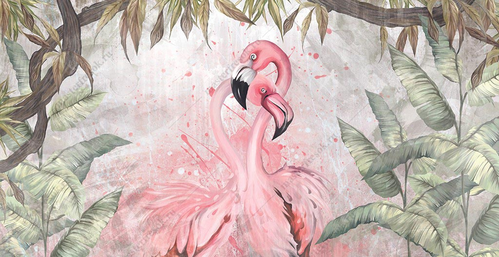 Фотообои Влюблённые фламинго