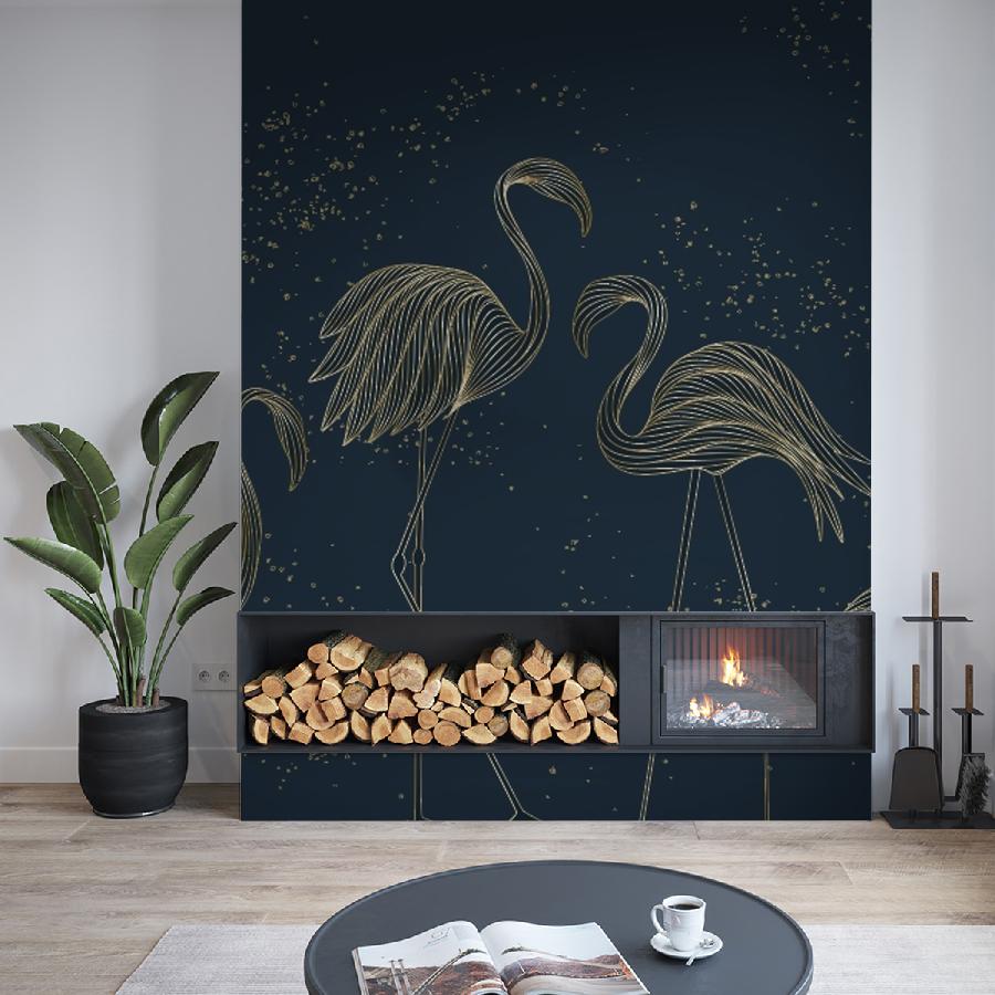 фотообои фламинго золотистые на синем 14-1206