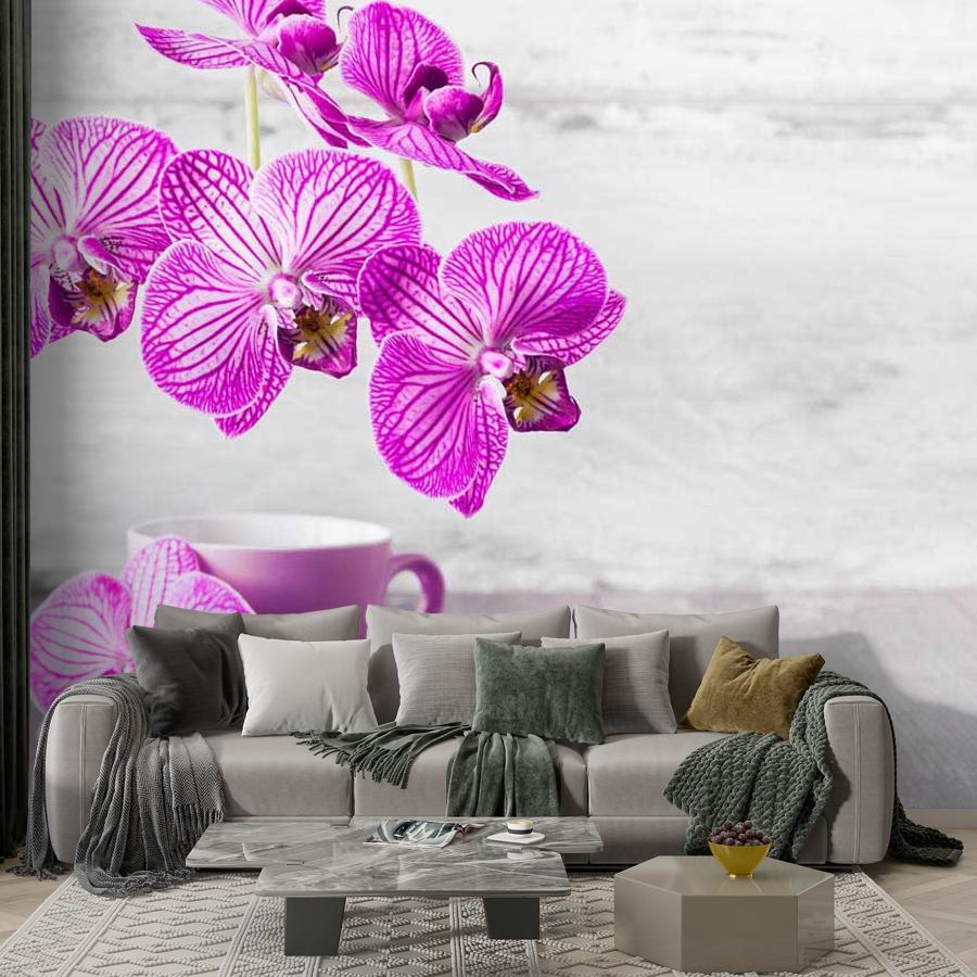 фотообои розовая орхидея  и кружка 10-170
