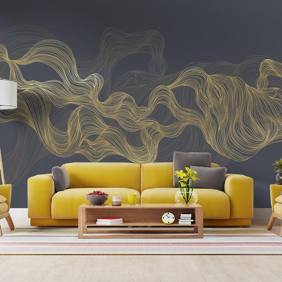 фотообои линии золотые на темном сером 14-976