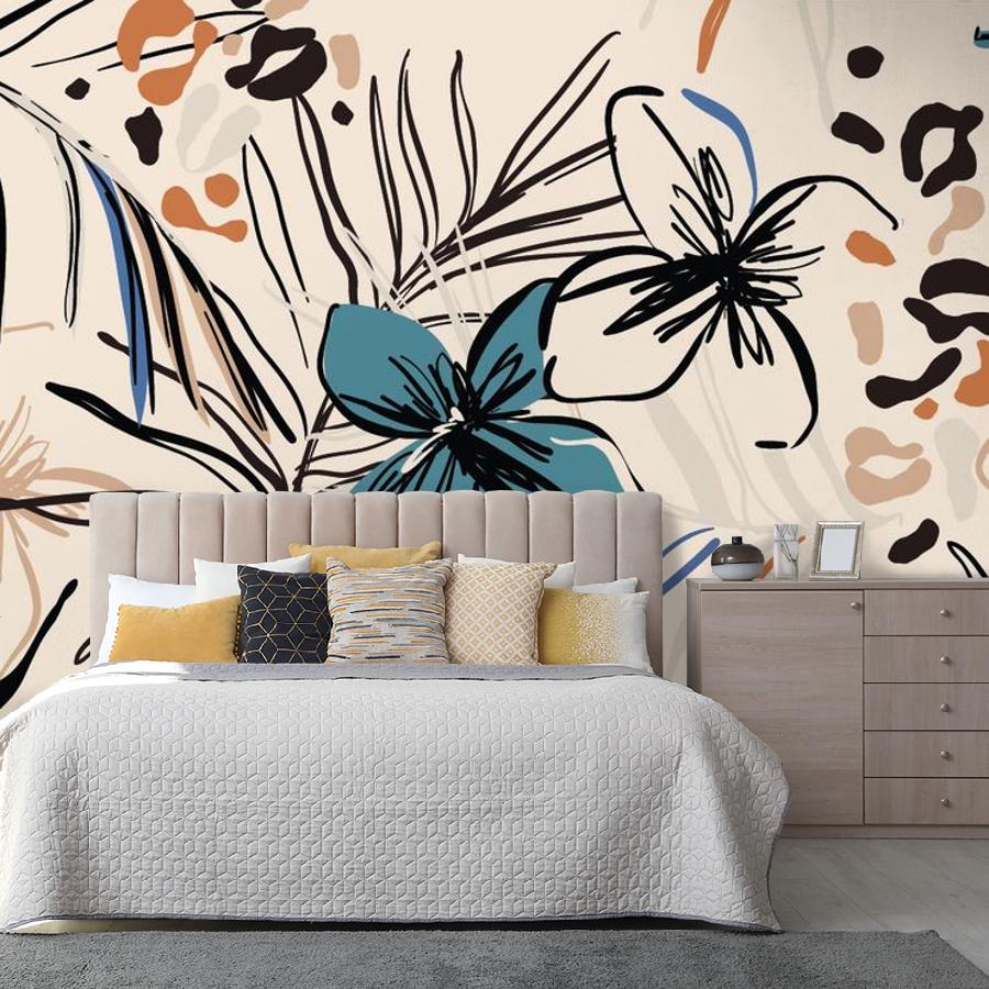 фотообои цветы на бежевом фоне 9-1120