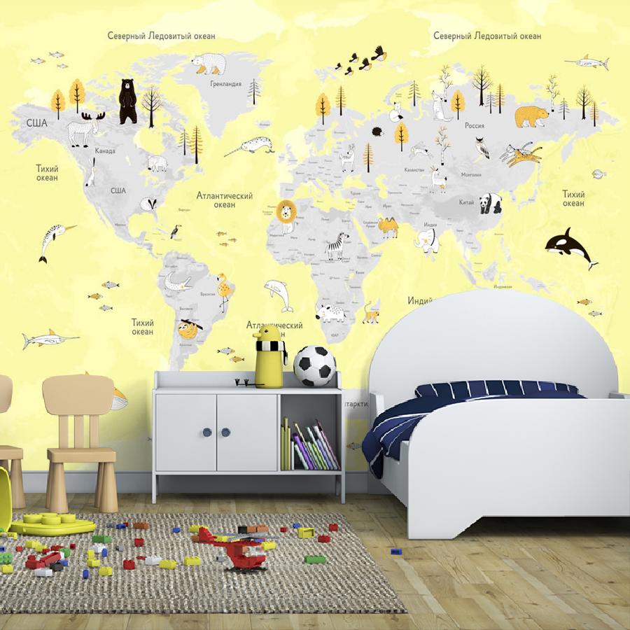 фотообои детская карта на желтом фоне 12-1320