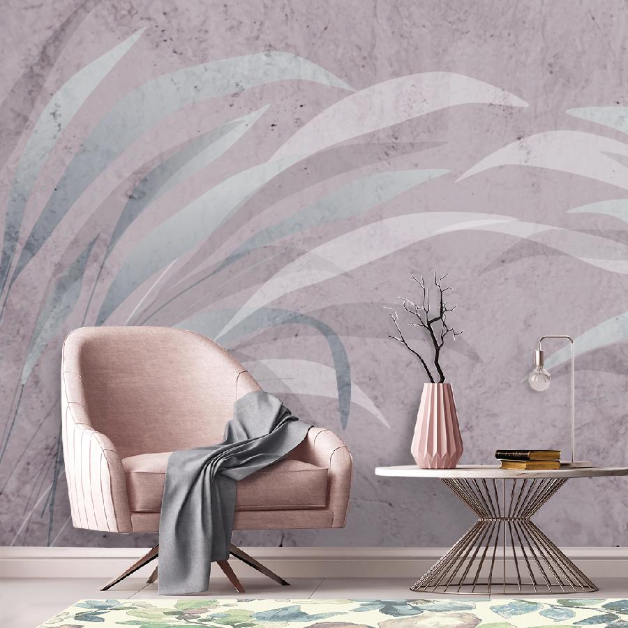 фотообои листья в спальню на розовом фоне 14-1240