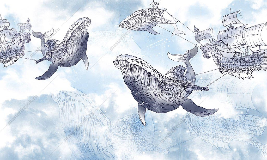 Фотообои Большие киты в небе