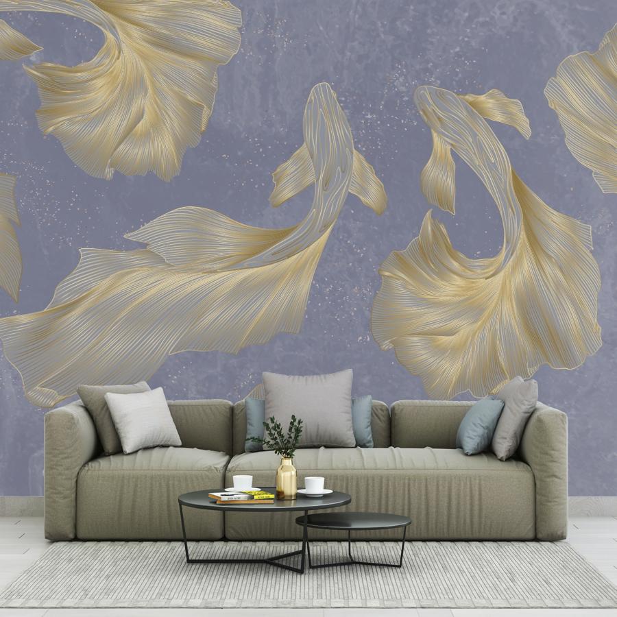 фотообои рыбы золотые на голубом фоне 14-1270