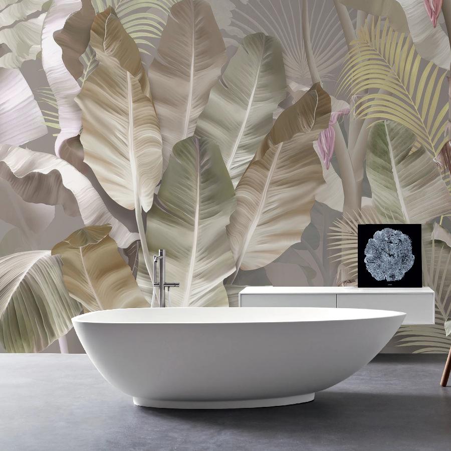 фотообои в спальню банановые листья бежевые 13-677 фотообои в спальню банановые листья бежевые 13-677