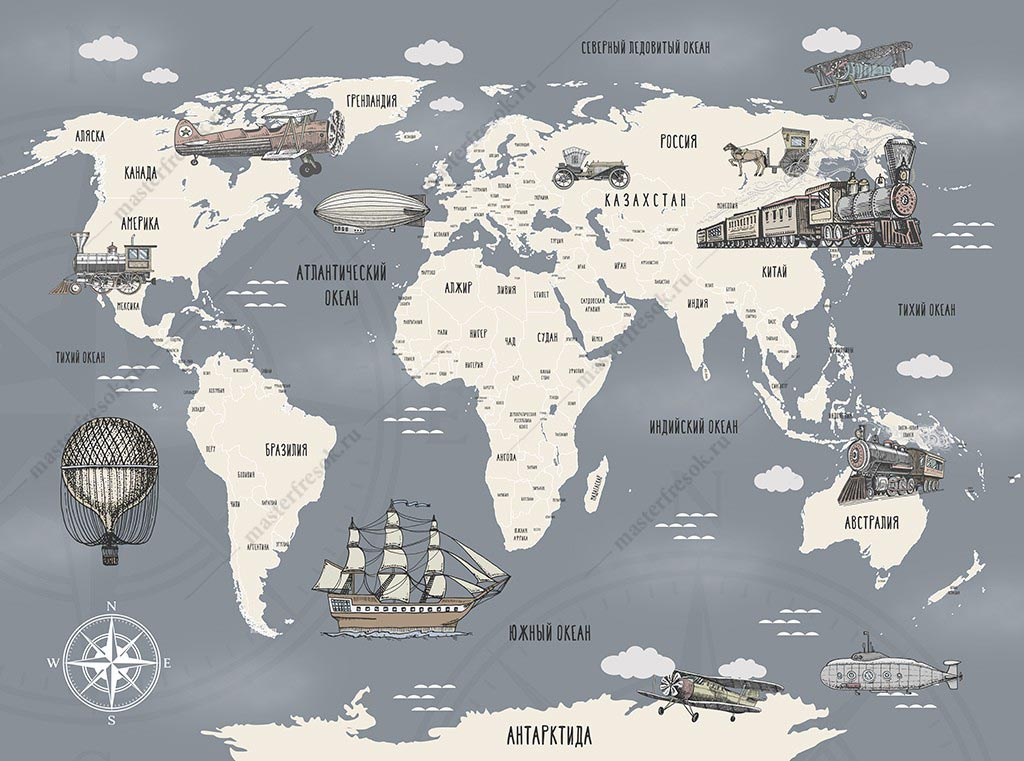 Фотообои Карта мира с военной техникой