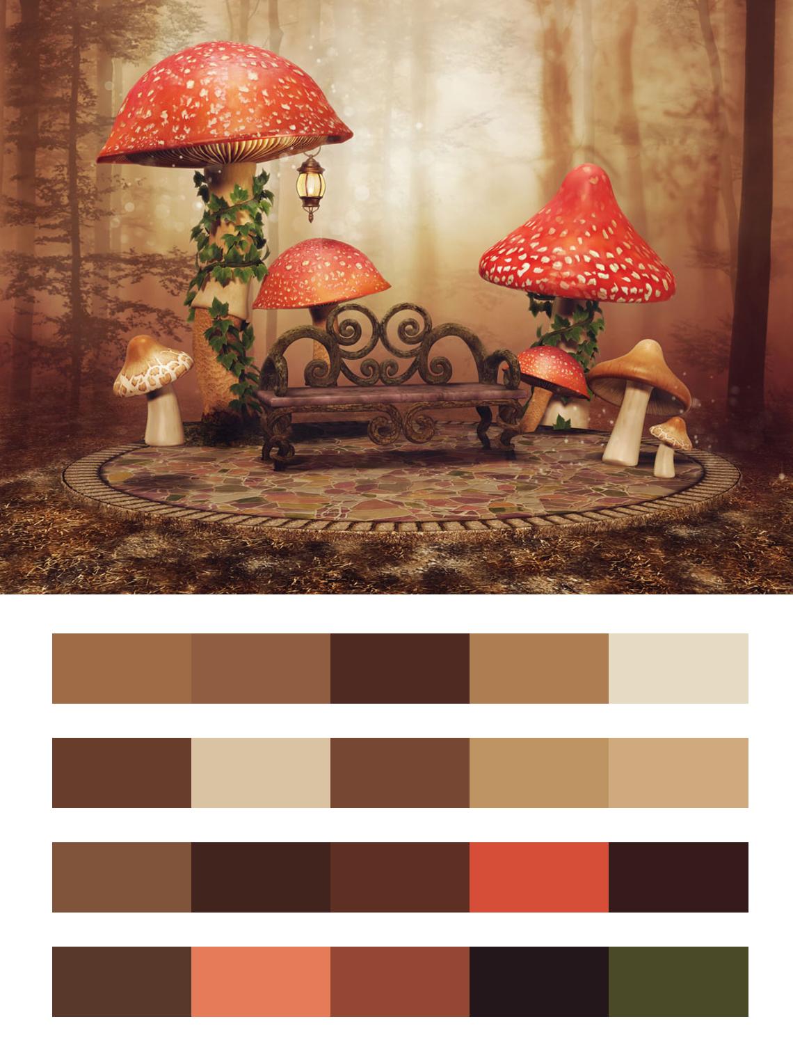 3д грибной лес цвета