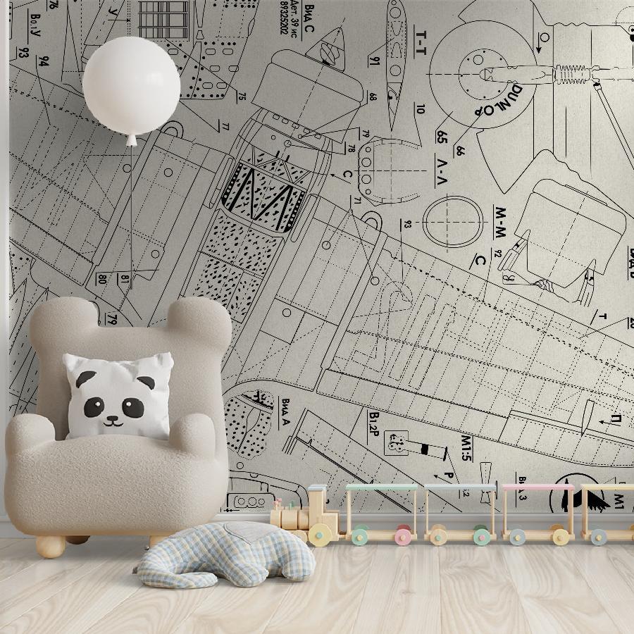 фотообои чертеж самолета на бежевом фоне 14-804