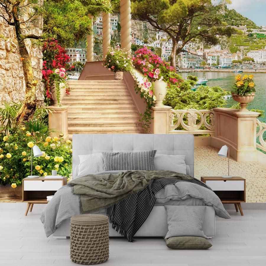 фотообои колонны с лестница возле набережной 19-0194