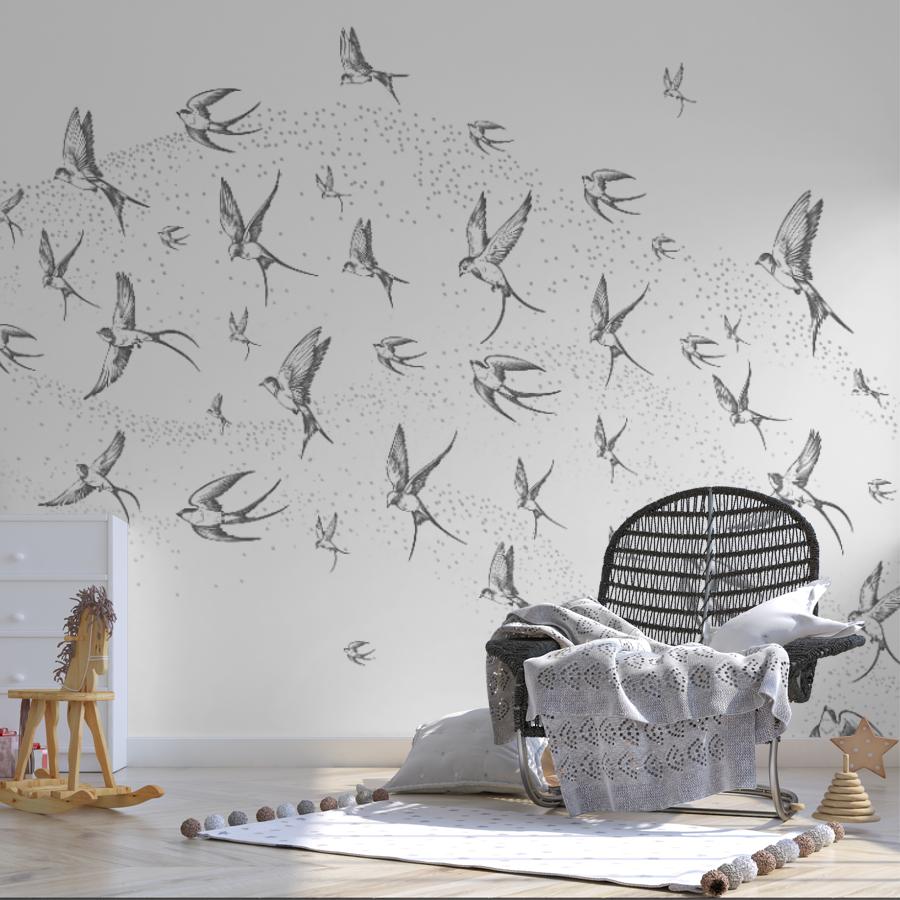 фотообои серые птицы в спальню 14-1193