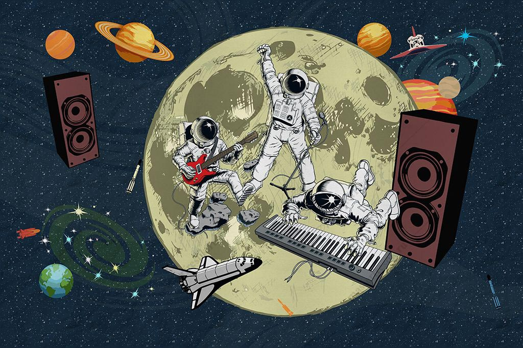 Фотообои в детскую: музыкальная группа в космосе
