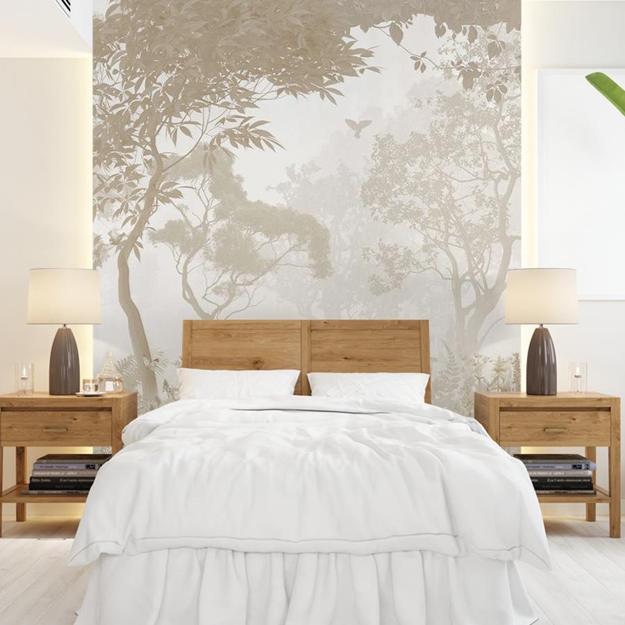 фотообои бежевый лес в тумане 9-1400