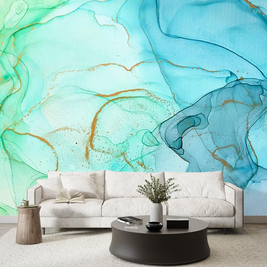 фотообои флюид арт зеленый с голубым 9-1788