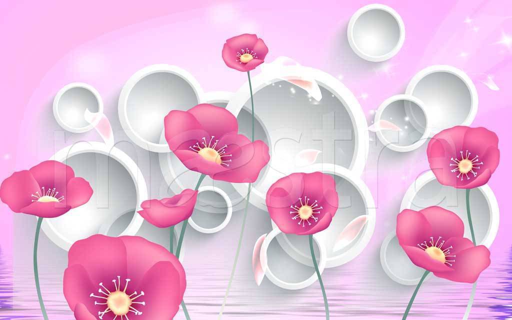 Фотообои Розовые цветы на воде с 3д фоном