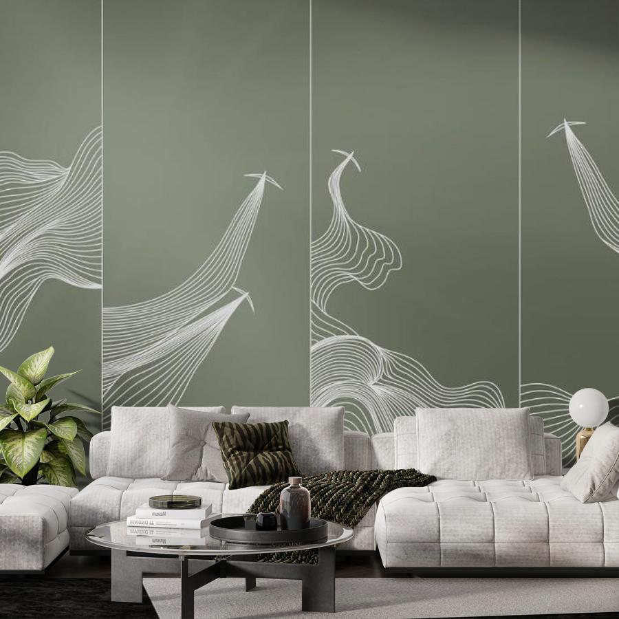 фотообои линии белые на зеленом 14-1136