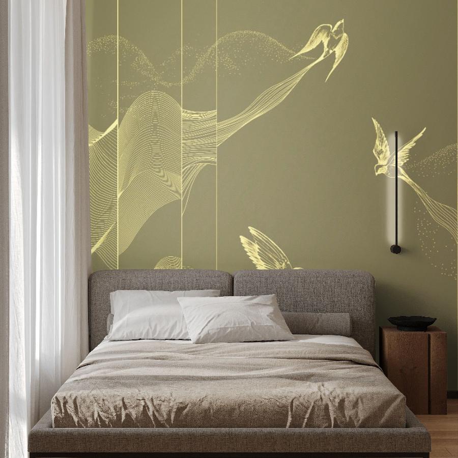 фотообои птицы золотые на стену 14-1183