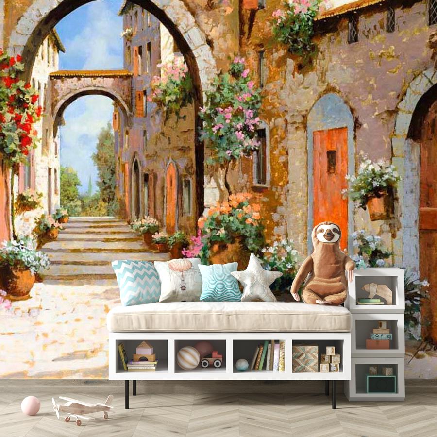 фотообои широкая улочка с арками 8-020