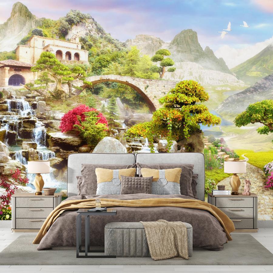 фотообои цветущий сад в горах 19-0193