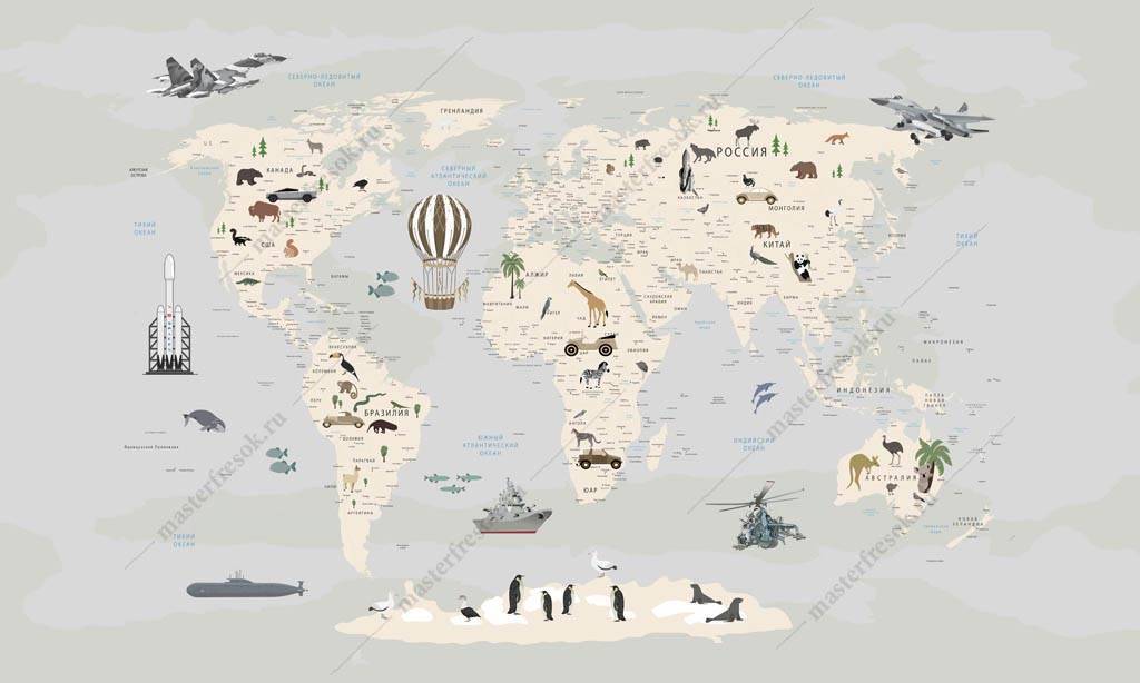 Фотообои Карта мира и военная техника