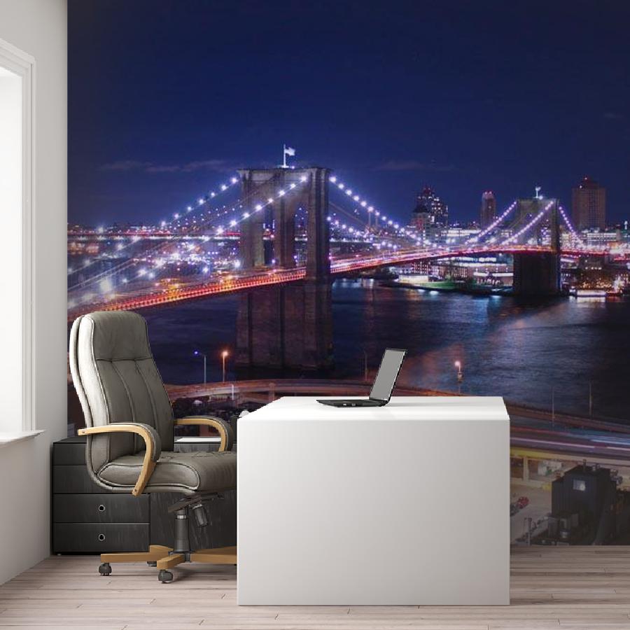 ночной бруклинский мост в синеве 9-848