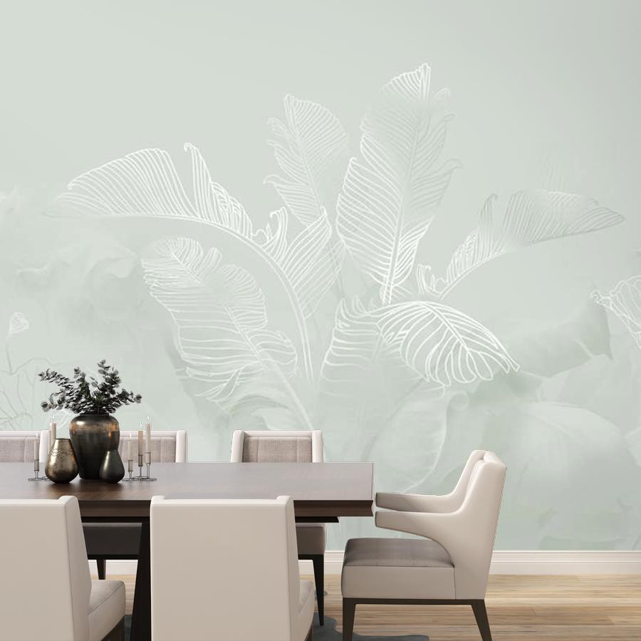 фотообои листья в оливковом тумане