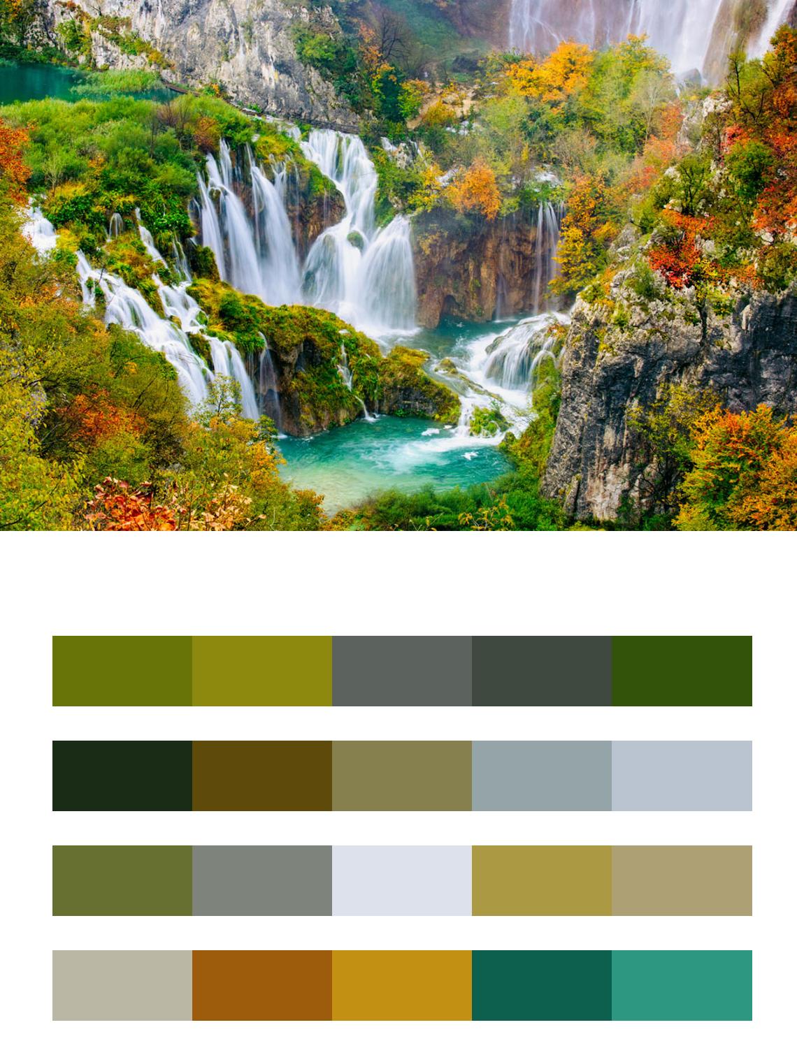 Водопад в Национальном парке Плитвицкие озера цвета