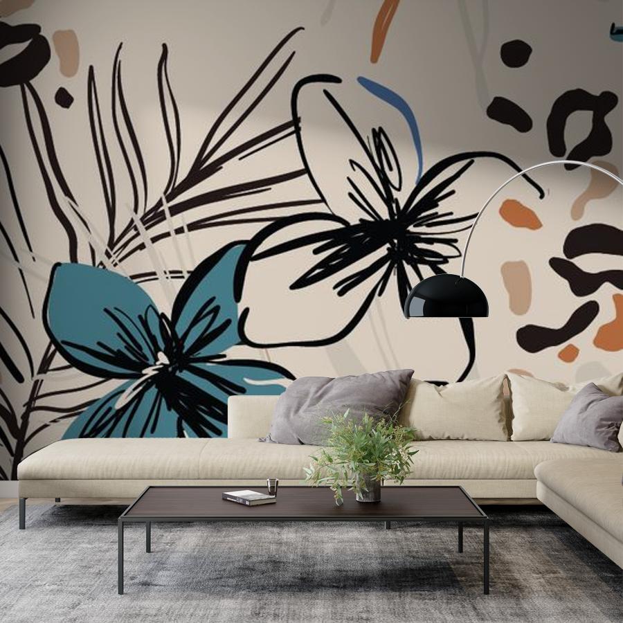 фотообои цветы на бежевом фоне 9-1120