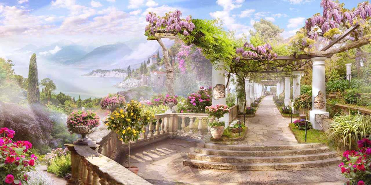 фотообои парк с цветочным балконом 7-239