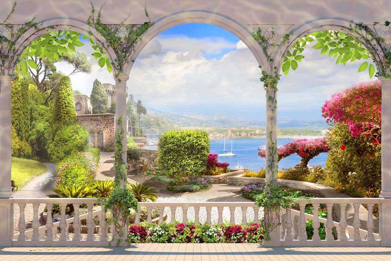 фотообои балкон с видом на пространство сада 7-100