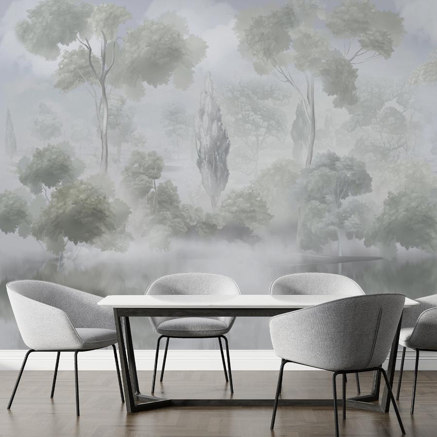 фотообои озеро 3д с деревьями