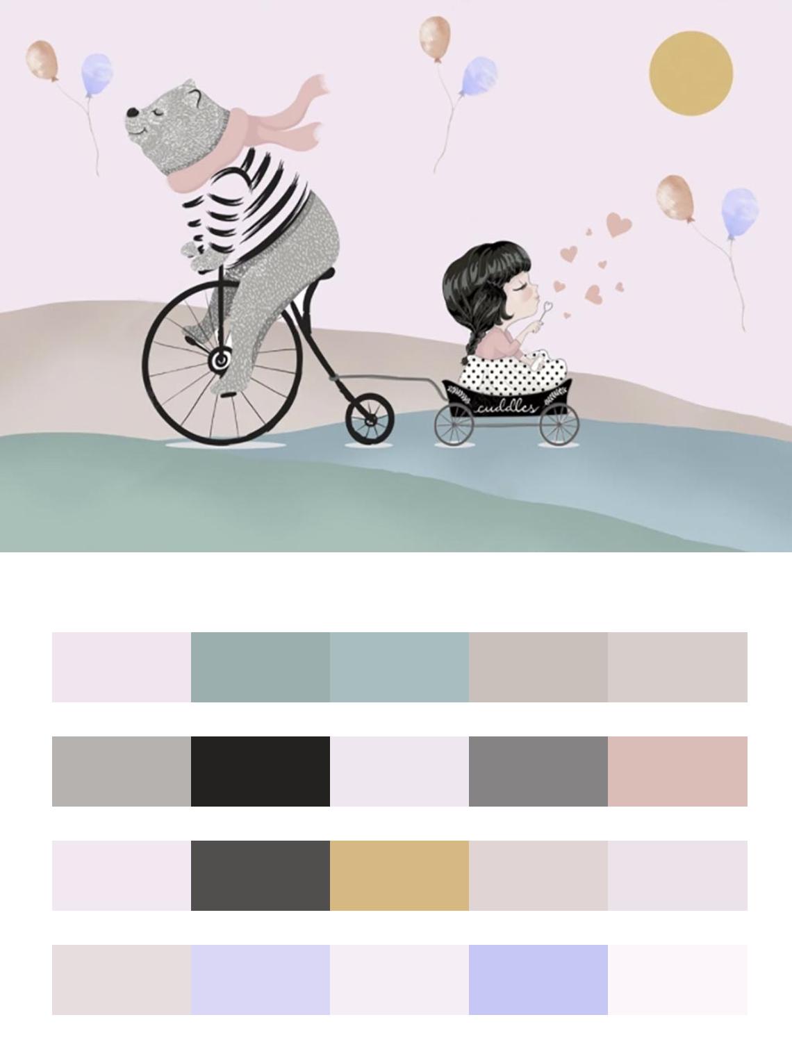Медведь на велосипеде и девочка цвета