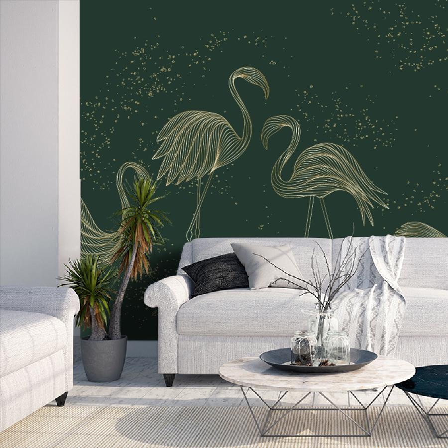 фотообои фламинго на зеленом фоне 14-1208