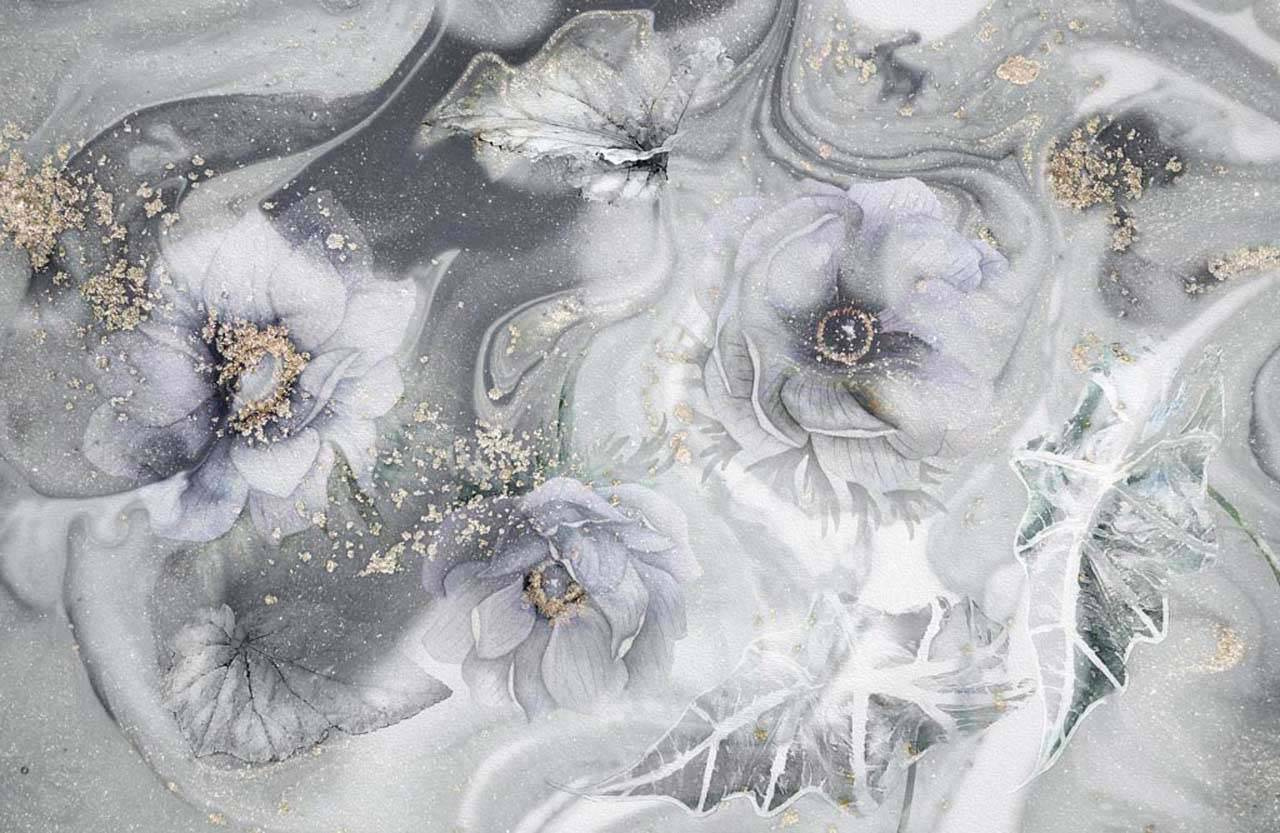 Фотообои Цветы в серой дымке