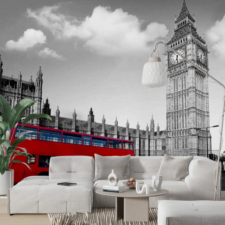 фотообои красный автобус на улицах лондона 9-438