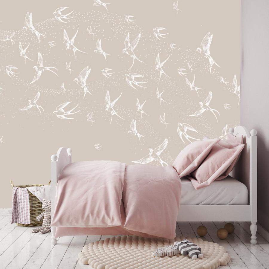 фотообои ласточки белые в спальню 14-1190