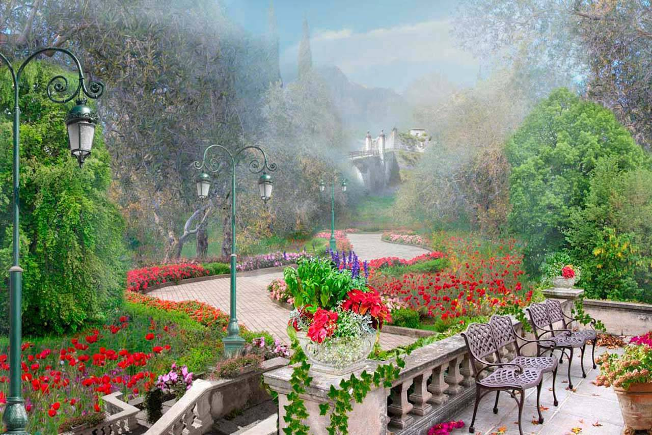 Фотообои Пейзаж с террасой и садом