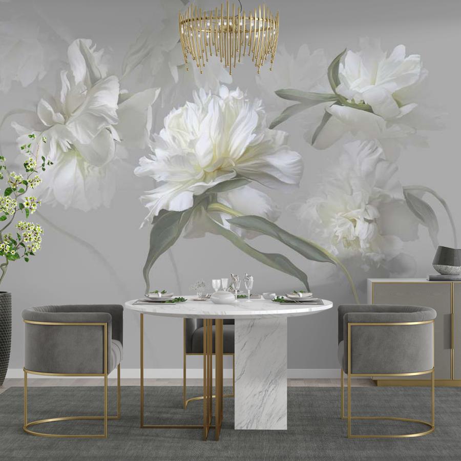 фотообои белые цветущие пионы на сером фоне 13-1007
